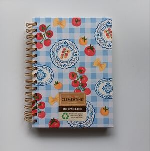 New Clementine Spiral-Bound Notebook Lined Plaid Tomatoes Pasta Food Blue White